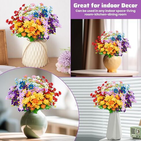 24 Pcs Artificial Flowers for Outdoor,Fake Flowers Decoration,UV Resistant Plastic Flowers,Artificial Plants for Wedding Garden Décor(6 Colors) in Saudi Arabia