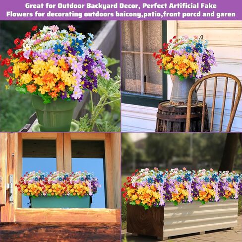 24 Pcs Artificial Flowers for Outdoor,Fake Flowers Decoration,UV Resistant Plastic Flowers,Artificial Plants for Wedding Garden Décor(6 Colors) in Saudi Arabia
