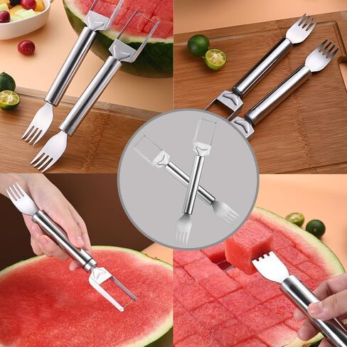 Watermelon Slicer 2-in-1 Stainless Steel Fruit Cutter Tools,2024 Upgrade Watermelon Cutter and Fork Tools for,Watermelon Slicer Tools for Summer Camping Kitchen Gadgets (2pcs) in Saudi Arabia