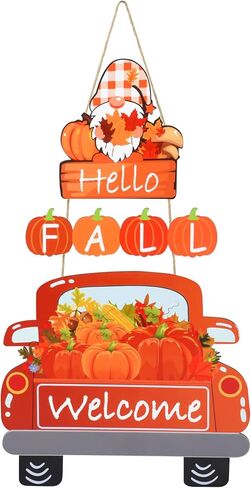 مرحبا سقوط ترحيب علامة الباب اليقطين الخشبي شنقا ديكور مابل ليف منقوشة جنوم مزرعة شاحنة جدار ديكور إكليل للباب الأمامي الخريف الحصاد الشكر خارج ديكورات المنزل 28 × 13 بوصة in Kuwait