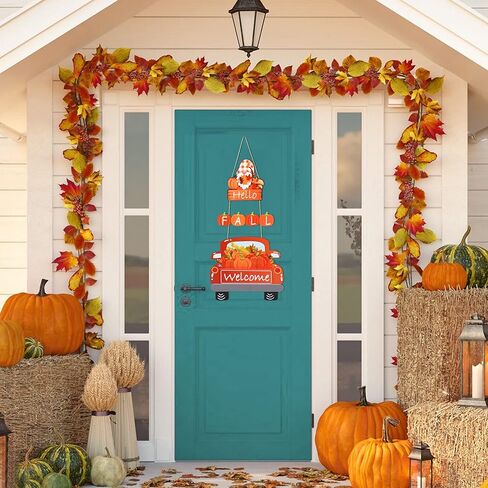 مرحبا سقوط ترحيب علامة الباب اليقطين الخشبي شنقا ديكور مابل ليف منقوشة جنوم مزرعة شاحنة جدار ديكور إكليل للباب الأمامي الخريف الحصاد الشكر خارج ديكورات المنزل 28 × 13 بوصة in Kuwait