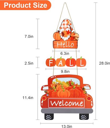 مرحبا سقوط ترحيب علامة الباب اليقطين الخشبي شنقا ديكور مابل ليف منقوشة جنوم مزرعة شاحنة جدار ديكور إكليل للباب الأمامي الخريف الحصاد الشكر خارج ديكورات المنزل 28 × 13 بوصة in Kuwait