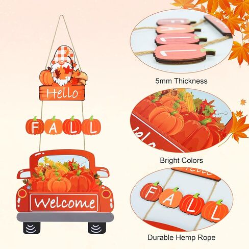 مرحبا سقوط ترحيب علامة الباب اليقطين الخشبي شنقا ديكور مابل ليف منقوشة جنوم مزرعة شاحنة جدار ديكور إكليل للباب الأمامي الخريف الحصاد الشكر خارج ديكورات المنزل 28 × 13 بوصة in Kuwait