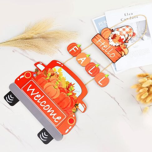 مرحبا سقوط ترحيب علامة الباب اليقطين الخشبي شنقا ديكور مابل ليف منقوشة جنوم مزرعة شاحنة جدار ديكور إكليل للباب الأمامي الخريف الحصاد الشكر خارج ديكورات المنزل 28 × 13 بوصة in Kuwait