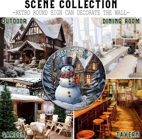 ديكور جدار مستدير، علامة معدنية مستديرة من القصدير، ديكور جداري ريفي، لوحة جدارية، دع رجل الثلج الثلجي، علامة إكليل رجل الثلج، لعيد الميلاد، إكليل دائري، ديكور جداري، ساحة المرآب العتيقة، ديكور المنزل، 12.00 بوصة × 12.00 بوصة in Kuwait