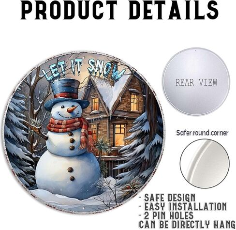 ديكور جدار مستدير، علامة معدنية مستديرة من القصدير، ديكور جداري ريفي، لوحة جدارية، دع رجل الثلج الثلجي، علامة إكليل رجل الثلج، لعيد الميلاد، إكليل دائري، ديكور جداري، ساحة المرآب العتيقة، ديكور المنزل، 12.00 بوصة × 12.00 بوصة in Kuwait