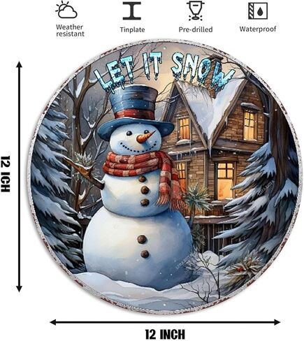 ديكور جدار مستدير، علامة معدنية مستديرة من القصدير، ديكور جداري ريفي، لوحة جدارية، دع رجل الثلج الثلجي، علامة إكليل رجل الثلج، لعيد الميلاد، إكليل دائري، ديكور جداري، ساحة المرآب العتيقة، ديكور المنزل، 12.00 بوصة × 12.00 بوصة in Kuwait