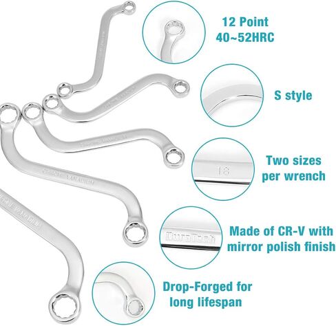DURATECH S-Style Box Wrench Set, Metric, 5-Piece, 10mm to 19mm, 12 Point, CR-V Steel, with EVA Foam Tool Organizer in Saudi Arabia