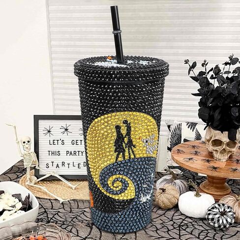 Bling Rhinestone Halloween Cup, 20oz Diamond Stainless Steel Insulated Tumbler with Lid and Straw, Glitter Halloween Coffee Water Bottle Mug in Saudi Arabia