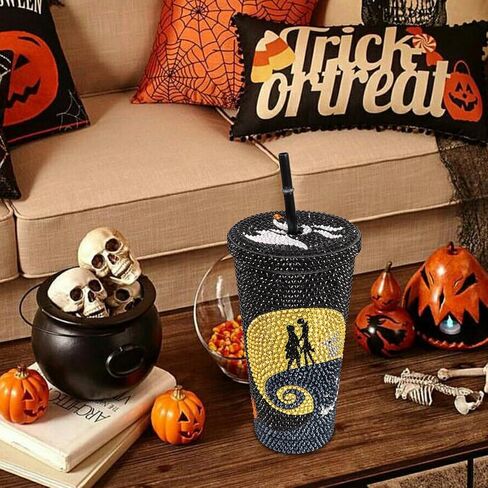Bling Rhinestone Halloween Cup, 20oz Diamond Stainless Steel Insulated Tumbler with Lid and Straw, Glitter Halloween Coffee Water Bottle Mug in Saudi Arabia