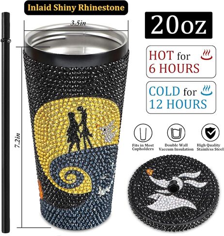 Bling Rhinestone Halloween Cup, 20oz Diamond Stainless Steel Insulated Tumbler with Lid and Straw, Glitter Halloween Coffee Water Bottle Mug in Saudi Arabia
