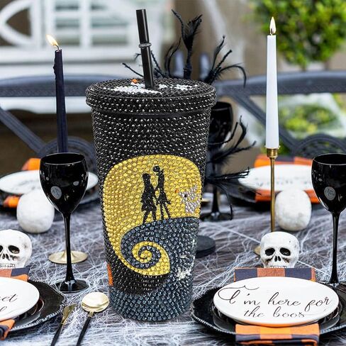 Bling Rhinestone Halloween Cup, 20oz Diamond Stainless Steel Insulated Tumbler with Lid and Straw, Glitter Halloween Coffee Water Bottle Mug in Saudi Arabia