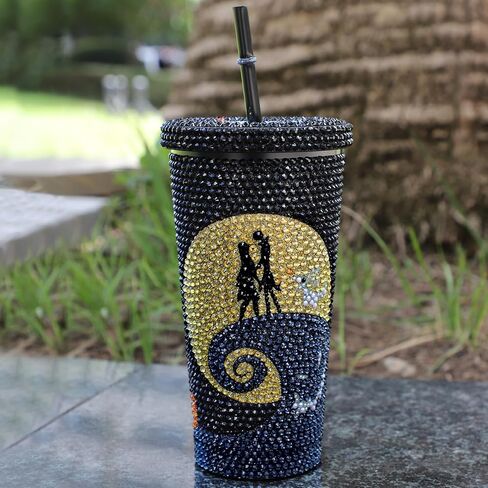 Bling Rhinestone Halloween Cup, 20oz Diamond Stainless Steel Insulated Tumbler with Lid and Straw, Glitter Halloween Coffee Water Bottle Mug in Saudi Arabia