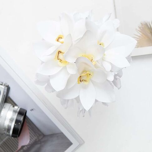 Laelfe Artificial Flowers with Vase - Real Touch Silk Fake Flowers Arrangemets in Glass Small Vase with Faux Water for Wedding Table Centerpiece Home Bathroom Office Decor in Saudi Arabia