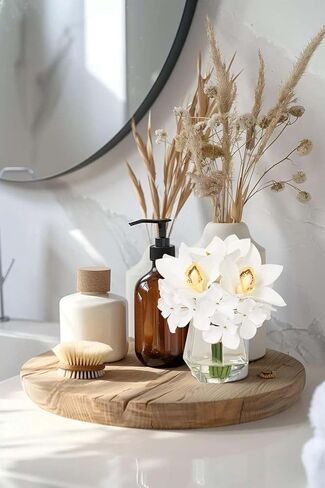 Laelfe Artificial Flowers with Vase - Real Touch Silk Fake Flowers Arrangemets in Glass Small Vase with Faux Water for Wedding Table Centerpiece Home Bathroom Office Decor in Saudi Arabia