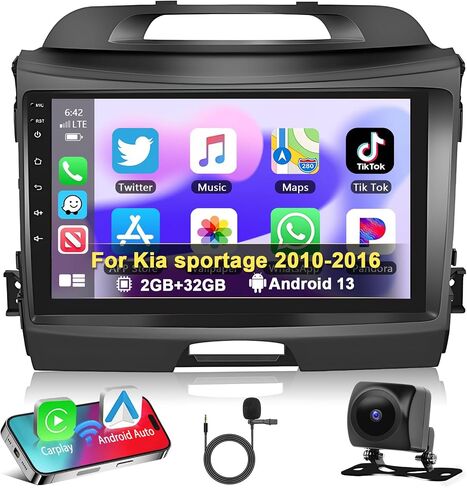 Car Radio for Kia Sportage 2010-2016 with Wireless Carplay, HD 9" Touchscreen Android 11 Car Stereo with GPS Navigation, Android Auto, WiFi, Bluetooth, RDS FM, USB, Microphone, Backup Camera in Kuwait