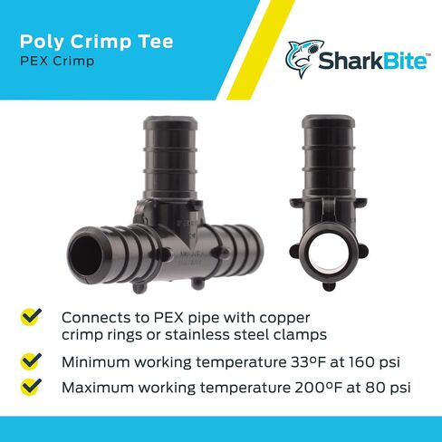 تيشيرت مجعد من البوليستر مقاس 1/2 بوصة من SharkBite، عبوة من 25 قطعة، أنبوب PEX، PE-RT، UP362 in Saudi Arabia