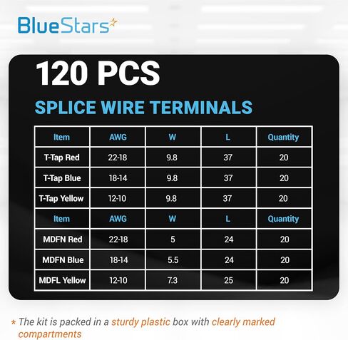 BlueStars 120 PCS T-Tap Splice Wire Terminals and Male Quick Disconnect Spade, Electrical Connectors Kit, Self-Stripping Quick Splice Disconnect Wire Terminals with Storage Case in Saudi Arabia