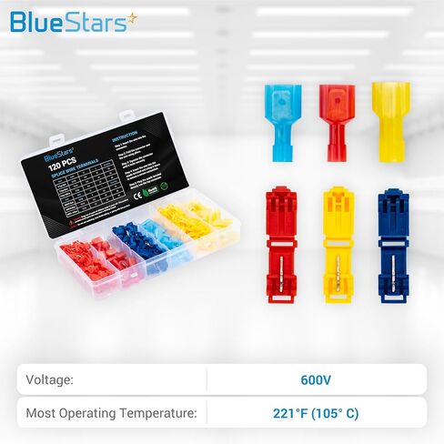 BlueStars 120 PCS T-Tap Splice Wire Terminals and Male Quick Disconnect Spade, Electrical Connectors Kit, Self-Stripping Quick Splice Disconnect Wire Terminals with Storage Case in Saudi Arabia