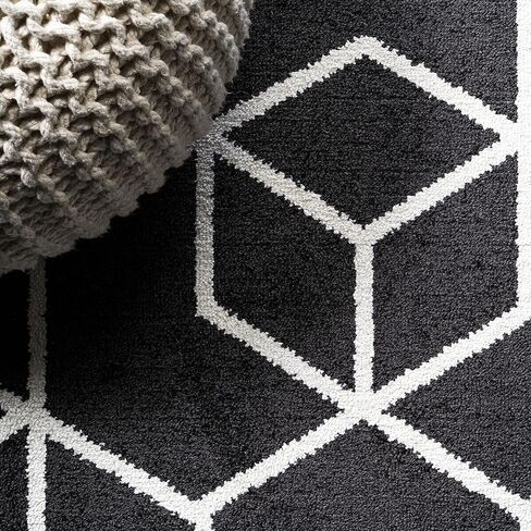 JONATHAN Y SEU101A-8 Tumbling Blocks Modern Geometric Indoor Area-Rug Contemporary Casual Easy-Cleaning Bedroom Kitchen Living Room Non Shedding, 8 X 10, Black/White in Saudi Arabia