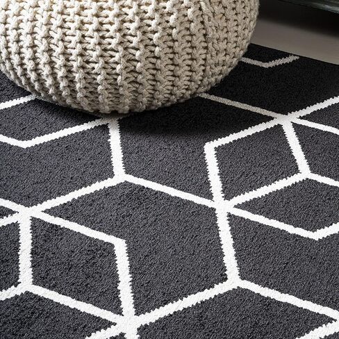 JONATHAN Y SEU101A-8 Tumbling Blocks Modern Geometric Indoor Area-Rug Contemporary Casual Easy-Cleaning Bedroom Kitchen Living Room Non Shedding, 8 X 10, Black/White in Saudi Arabia