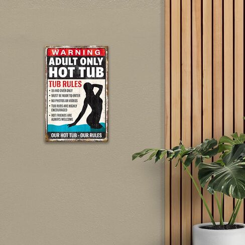 Desperate Enterprises Hot Tub Rules Aluminum Sign - Nostalgic Vintage Metal Wall Décor - Made in USA in Saudi Arabia