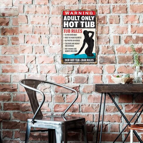 Desperate Enterprises Hot Tub Rules Aluminum Sign - Nostalgic Vintage Metal Wall Décor - Made in USA in Saudi Arabia
