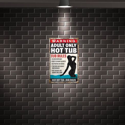Desperate Enterprises Hot Tub Rules Aluminum Sign - Nostalgic Vintage Metal Wall Décor - Made in USA in Saudi Arabia