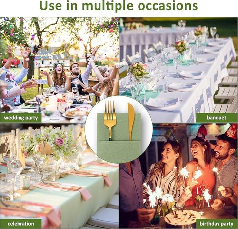 75 Pieces Paper Linen Napkins, Disposable Airlaid Paper Napkins Prefolded Dinner Napkins with Built in Flatware Pocket for Silverware Valentine Wedding Party Christmas Day (Sage Green) in Saudi Arabia