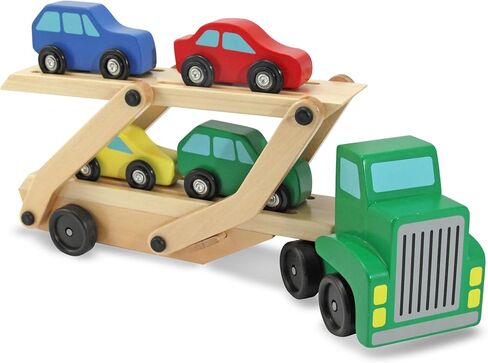 Melissa & Doug Car Carrier Truck and Cars Wooden Toy Set With 1 Truck and 4 Cars - Vehicle Toys, Push And Go Wooden Trucks For Toddlers And Kids Ages 3+ in Saudi Arabia