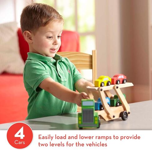 Melissa & Doug Car Carrier Truck and Cars Wooden Toy Set With 1 Truck and 4 Cars - Vehicle Toys, Push And Go Wooden Trucks For Toddlers And Kids Ages 3+ in Saudi Arabia