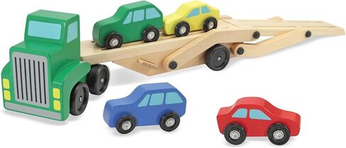 Melissa & Doug Car Carrier Truck and Cars Wooden Toy Set With 1 Truck and 4 Cars - Vehicle Toys, Push And Go Wooden Trucks For Toddlers And Kids Ages 3+ in Saudi Arabia