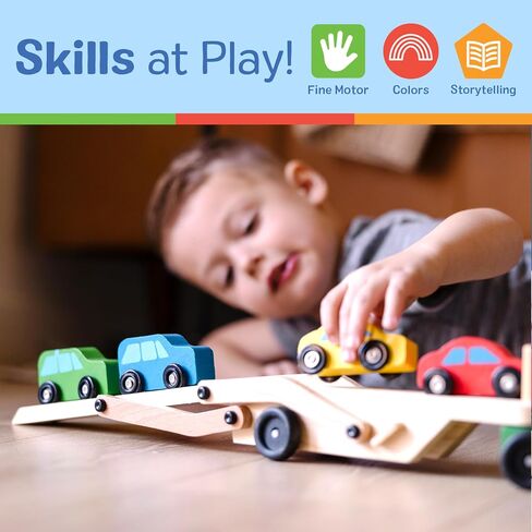 Melissa & Doug Car Carrier Truck and Cars Wooden Toy Set With 1 Truck and 4 Cars - Vehicle Toys, Push And Go Wooden Trucks For Toddlers And Kids Ages 3+ in Saudi Arabia