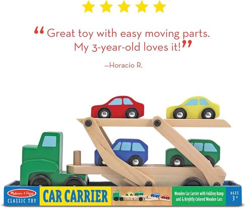 Melissa & Doug Car Carrier Truck and Cars Wooden Toy Set With 1 Truck and 4 Cars - Vehicle Toys, Push And Go Wooden Trucks For Toddlers And Kids Ages 3+ in Saudi Arabia