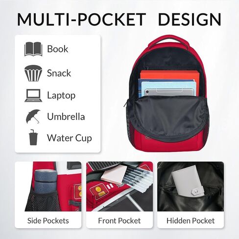 School Backpack for Boys - Fire Truck Bookbag - Lightweight Durable Large Capacity - 17 Inch Red Kid Bag for School, Travel and Camp in Saudi Arabia