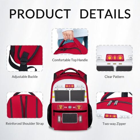 School Backpack for Boys - Fire Truck Bookbag - Lightweight Durable Large Capacity - 17 Inch Red Kid Bag for School, Travel and Camp in Saudi Arabia