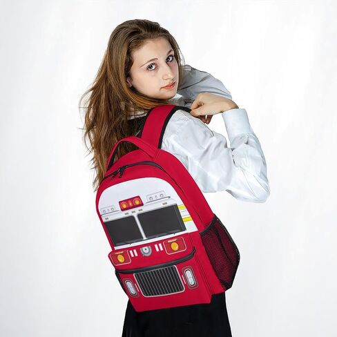 School Backpack for Boys - Fire Truck Bookbag - Lightweight Durable Large Capacity - 17 Inch Red Kid Bag for School, Travel and Camp in Saudi Arabia