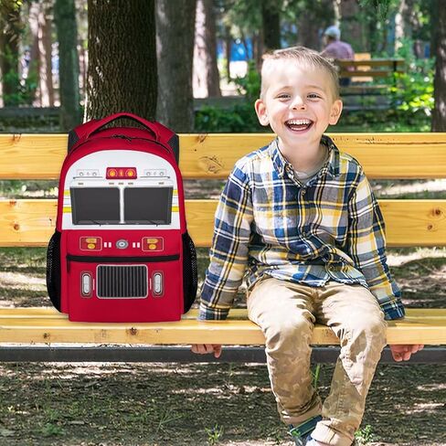 School Backpack for Boys - Fire Truck Bookbag - Lightweight Durable Large Capacity - 17 Inch Red Kid Bag for School, Travel and Camp in Saudi Arabia