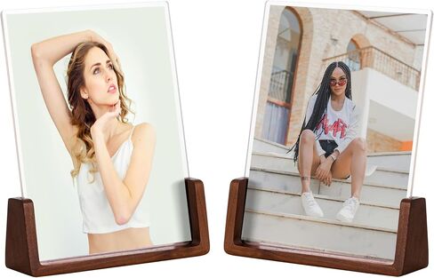 مجموعة إطارات صور eletecpro 5x7 مكونة من 2، إطارات ريفية مزدوجة الجانب مصنوعة من قاعدة خشبية صلبة وأكريليك شفاف، إطارات صور خشبية عرض عمودي، ديكور المنزل والمكتب، بني in Saudi Arabia