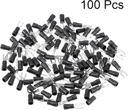uxcell 100Pcs SV1.25-3 Insulated Fork Spade U-Type Wire Connector Electrical Crimp Terminal 22-16AWG Black in Saudi Arabia