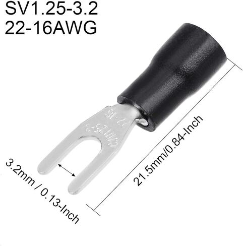 uxcell 100Pcs SV1.25-3 Insulated Fork Spade U-Type Wire Connector Electrical Crimp Terminal 22-16AWG Black in Saudi Arabia
