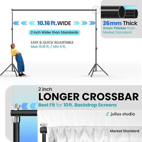 Julius Studio [Enhanced Heavy Duty] 10 x 9.8 ft. (W x H) Backdrop Stand Background Support System Accessory Kit, New Metal Cap Head, Upgrade Joints, Anti Slip Rubber Shoe, Photography Studio, JSAG660 in Kuwait