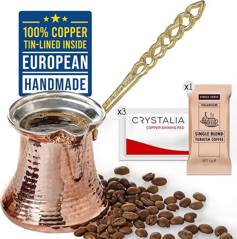 Volarium Turkish Coffee Pot, Greek Arabic Coffee Maker, Hammered Copper Coffee Cezve, Stove Top Coffee Maker (Large) in Saudi Arabia