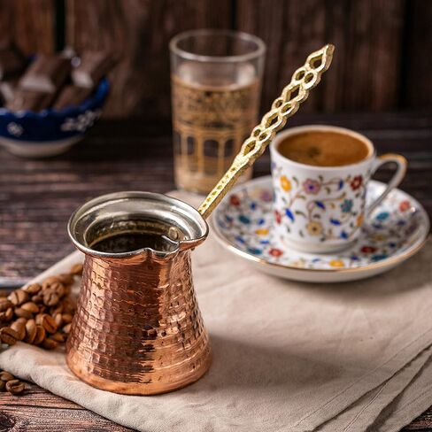 Volarium Turkish Coffee Pot, Greek Arabic Coffee Maker, Hammered Copper Coffee Cezve, Stove Top Coffee Maker (Large) in Saudi Arabia