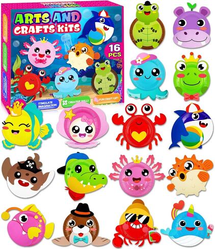 16 Pack Arts and Crafts for Kids, Toddler Crafts Animal Paper Plate Art Kit Gift for 3 4 5 6 Year Old Boys Girls DIY Kids Crafts for Birthday Party Favor Preschool Classroom Christmas Party Games in Saudi Arabia