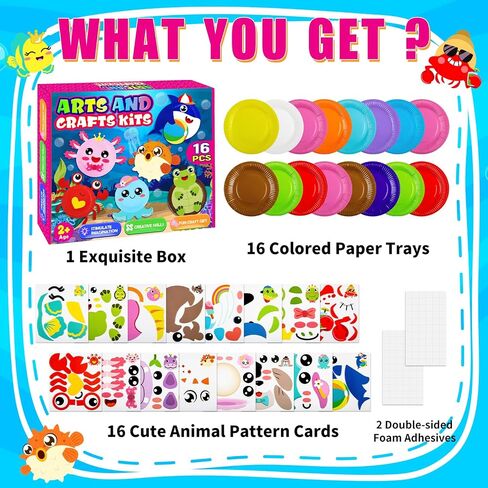 16 Pack Arts and Crafts for Kids, Toddler Crafts Animal Paper Plate Art Kit Gift for 3 4 5 6 Year Old Boys Girls DIY Kids Crafts for Birthday Party Favor Preschool Classroom Christmas Party Games in Saudi Arabia