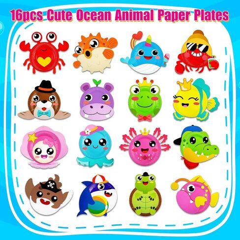 16 Pack Arts and Crafts for Kids, Toddler Crafts Animal Paper Plate Art Kit Gift for 3 4 5 6 Year Old Boys Girls DIY Kids Crafts for Birthday Party Favor Preschool Classroom Christmas Party Games in Saudi Arabia