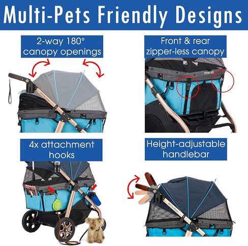 عربة سفر HPZ Pet Rover Titan-HD فائقة الحجم للكلاب/القطط/الحيوانات الأليفة، عربة سفر بسيارات الدفع الرباعي/مع منحدر وصول/سعة 100 رطل/عجلات مطاطية بدون ضخ/إطار من الألومنيوم للحيوانات الأليفة الصغيرة والمتوسطة والكبيرة وXL (رمادي داكن) in Kuwait