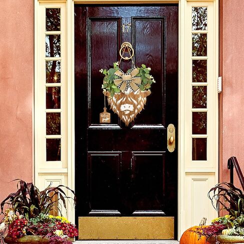 Xuhal البقرة علامات الباب البقرة رئيس الباب اكليلا 11.81 × 11.02 بوصة مزرعة البقرة علامة ريفي ترحيب البقرة ديكور هدايا البقرة الخشبية مع أوراق اصطناعية الجاموس منقوشة القوس الخيش للشرفة المنزلية in Kuwait