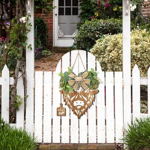 Xuhal البقرة علامات الباب البقرة رئيس الباب اكليلا 11.81 × 11.02 بوصة مزرعة البقرة علامة ريفي ترحيب البقرة ديكور هدايا البقرة الخشبية مع أوراق اصطناعية الجاموس منقوشة القوس الخيش للشرفة المنزلية in Kuwait